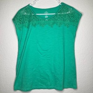 St John's Bay Teal Crocheted Shirt M